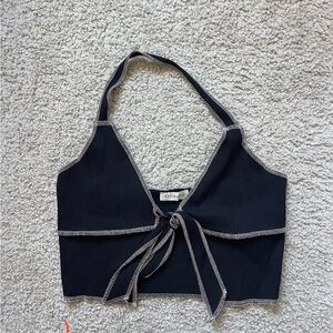 Black Sailor Collar Tie Front Crop Tank Top